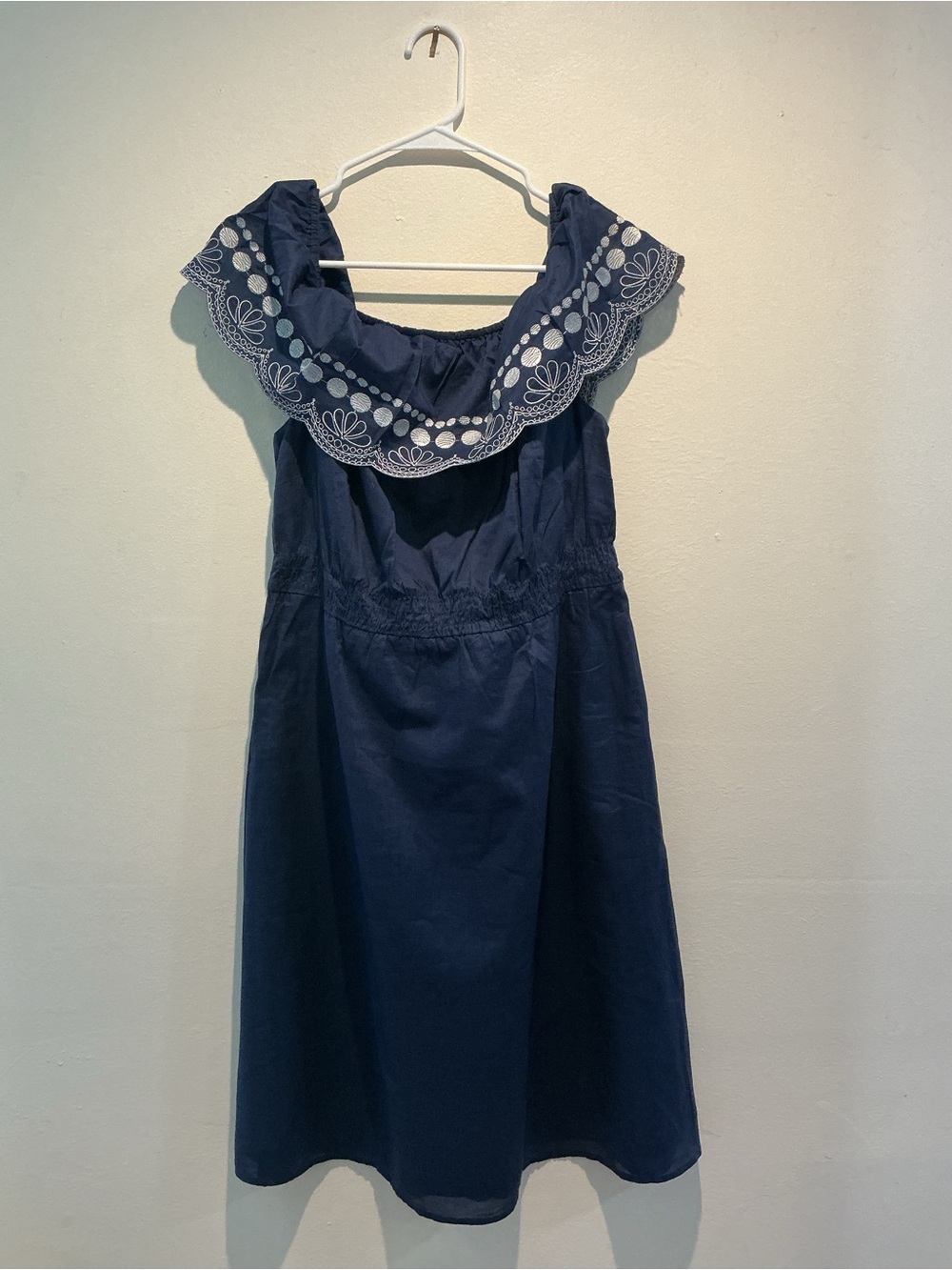Calypso St Barth for Target Navy Embroidered Ruffle Off Shoulder Dress Large